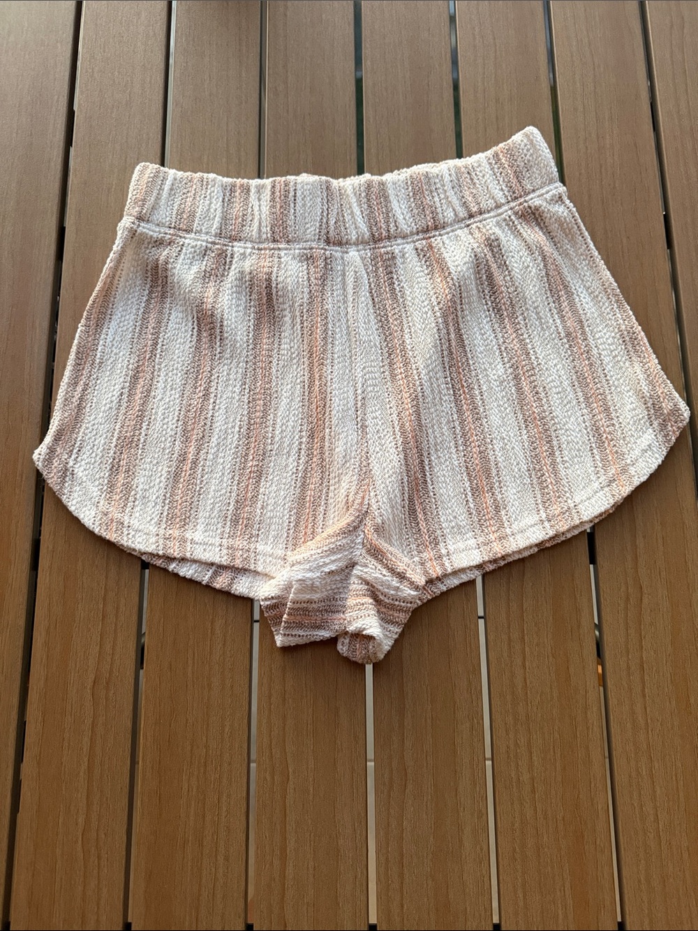 Roxy Striped Knit Shorts in Cream and Light Brown